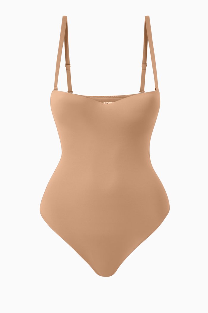 

Contour-lift Straight-neck Bodysuit in Nylon-spandex, Brown