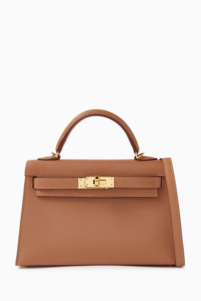 

Unused Kelly 20 Bag in Chevre Mysore Leather & Gold Hardware, Brown