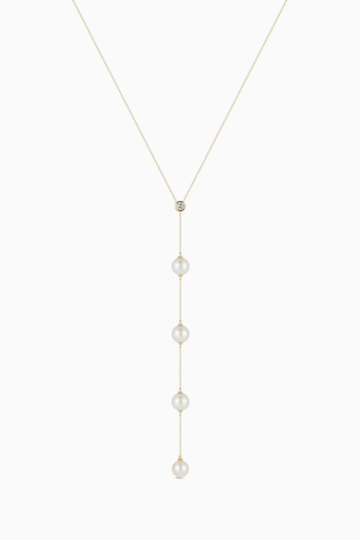 

Diamond & Pearl Drizzle Lariat Necklace in 14kt Gold, Yellow