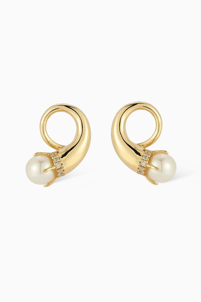 

Diamond & Pearl Cornucopia Earrings in 14kt Gold, Yellow