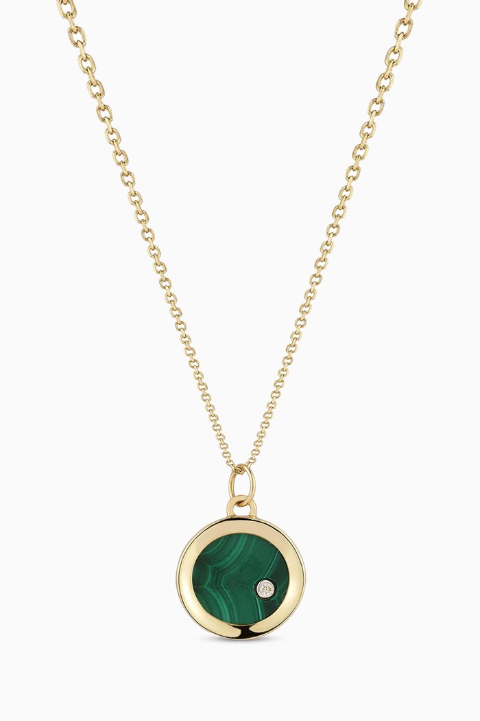 

Malachite Diamond Dot Coin Necklace in 14kt Gold, Yellow