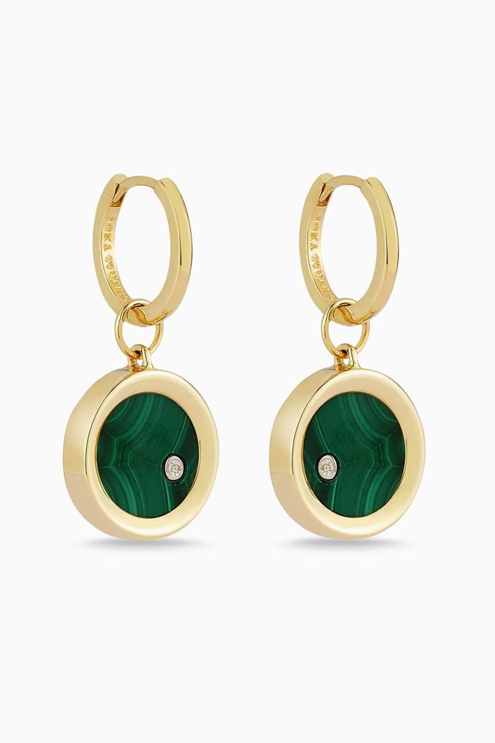 Malachite Diamond Dot Drop Earrings in 14kt Gold, Yellow