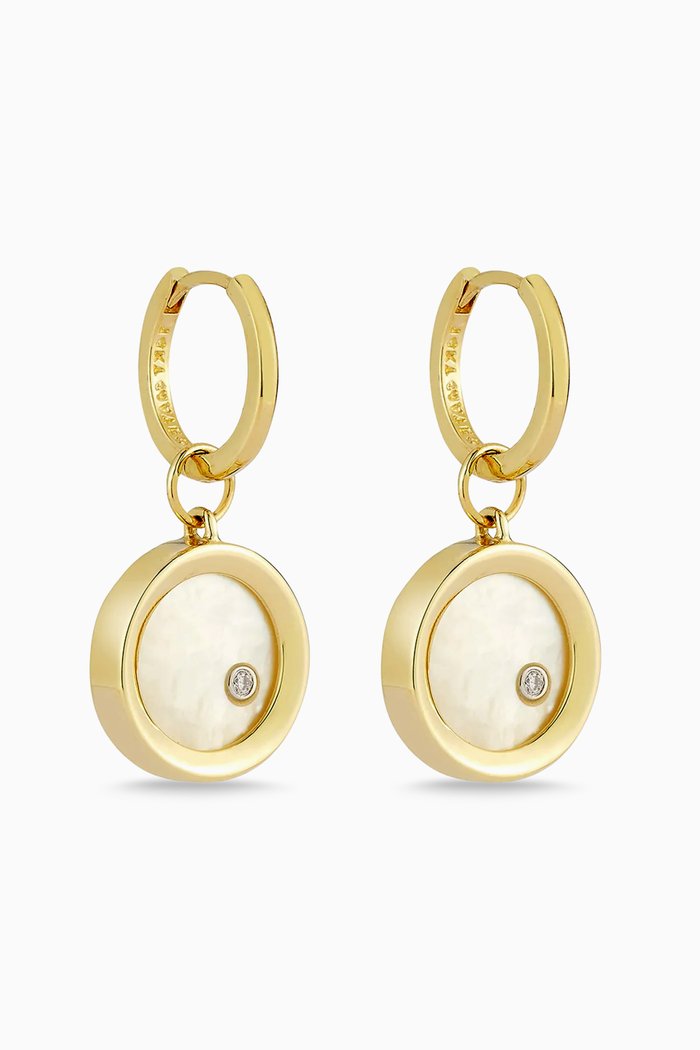 

Mother-of-Pearl Diamond Dot Drop Earrings in 14kt Gold, Yellow
