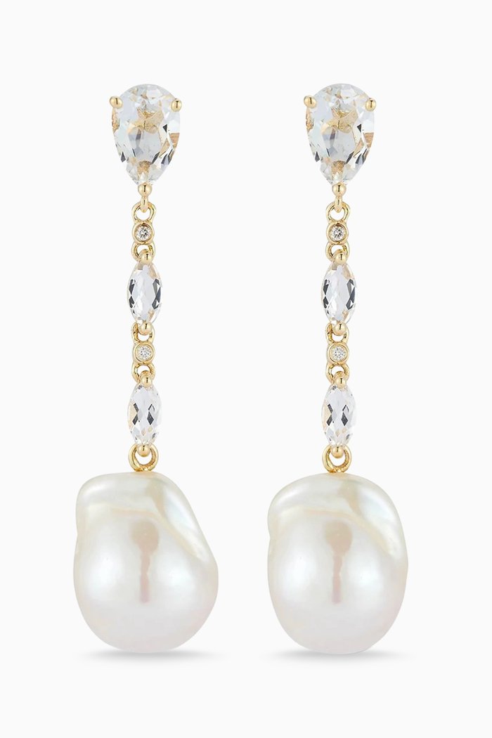 Baroque Pearl & Topaz Drop Earrings in 14kt Gold, Yellow