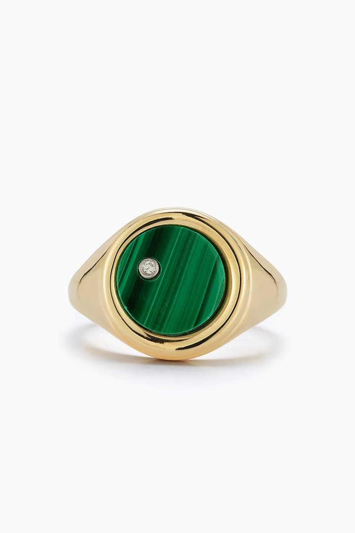 

Malachite & Diamond Coin Signet Ring in 14kt Gold, Yellow