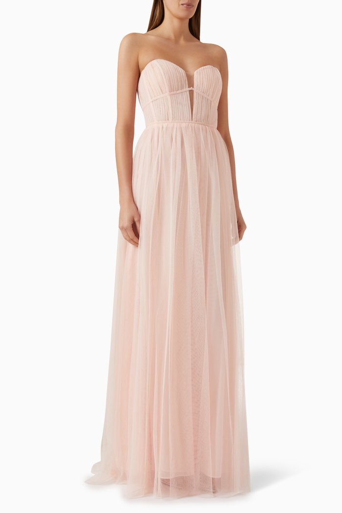 Strapless Maxi Dress in Tulle, Pink