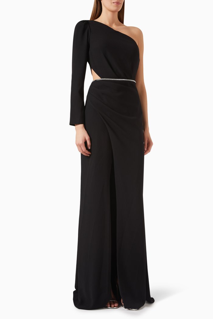 

Bead-embellished Maxi Dress in Crepe, Black