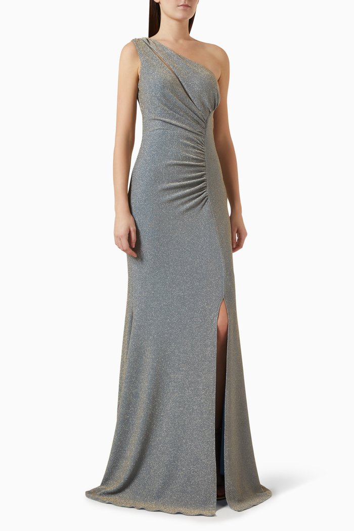 

One-shoulder Maxi Dress in Jersey, Gold