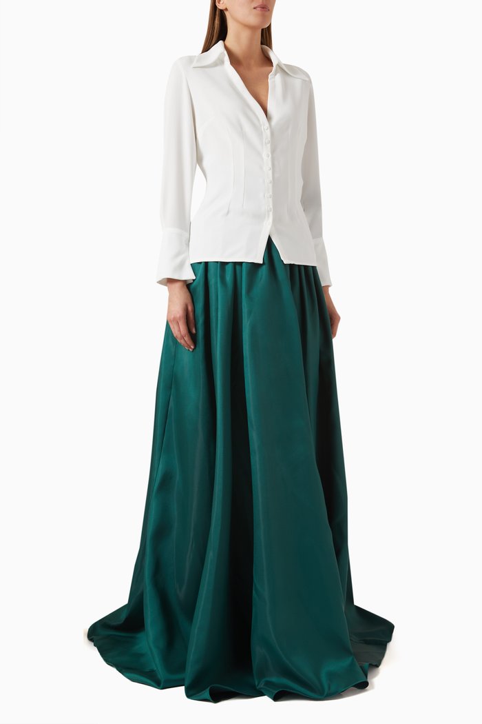 

Shirt & Skirt Set in Mikado & Crepe, Green