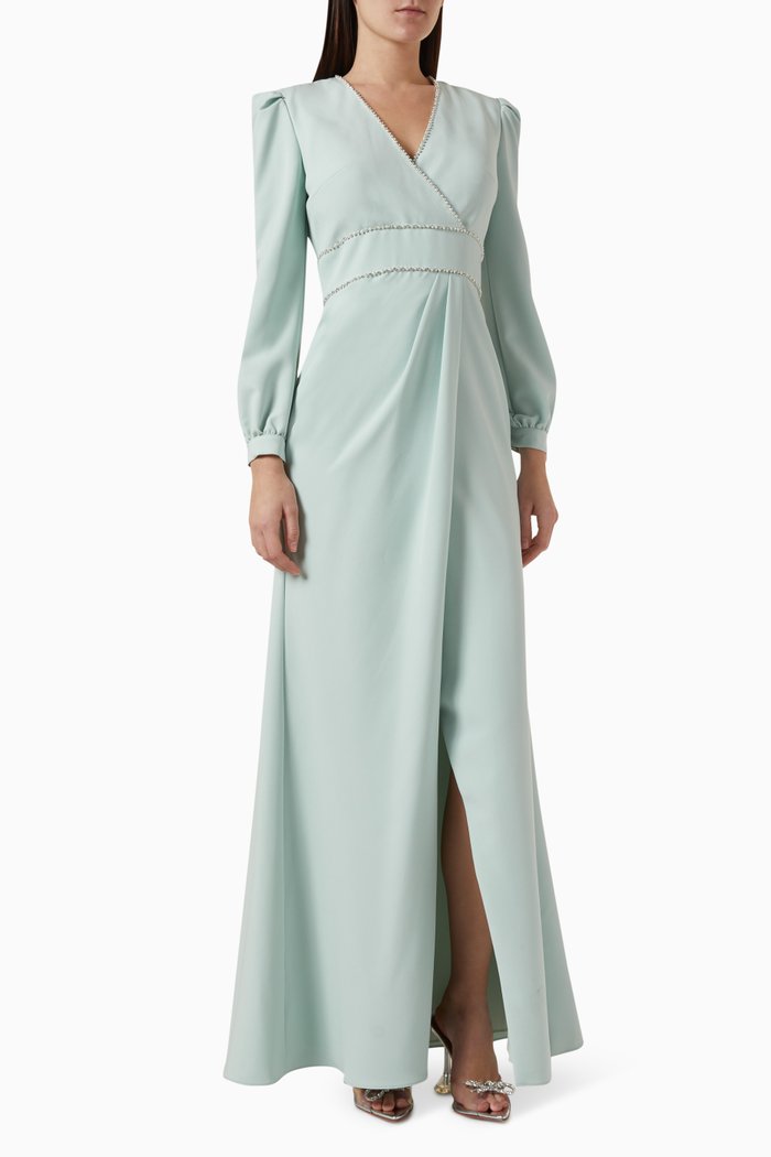 

Bead-embellished Maxi Dress in Stretch Crepe, Blue