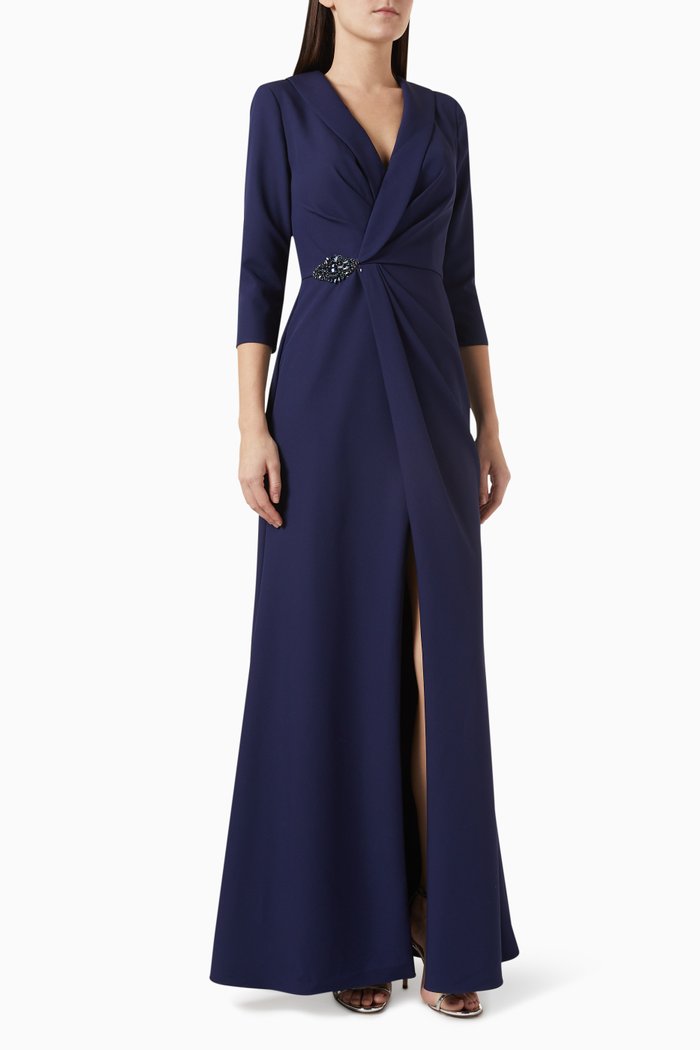 

Bead-embellished Maxi Dress in Stretch Crepe, Blue