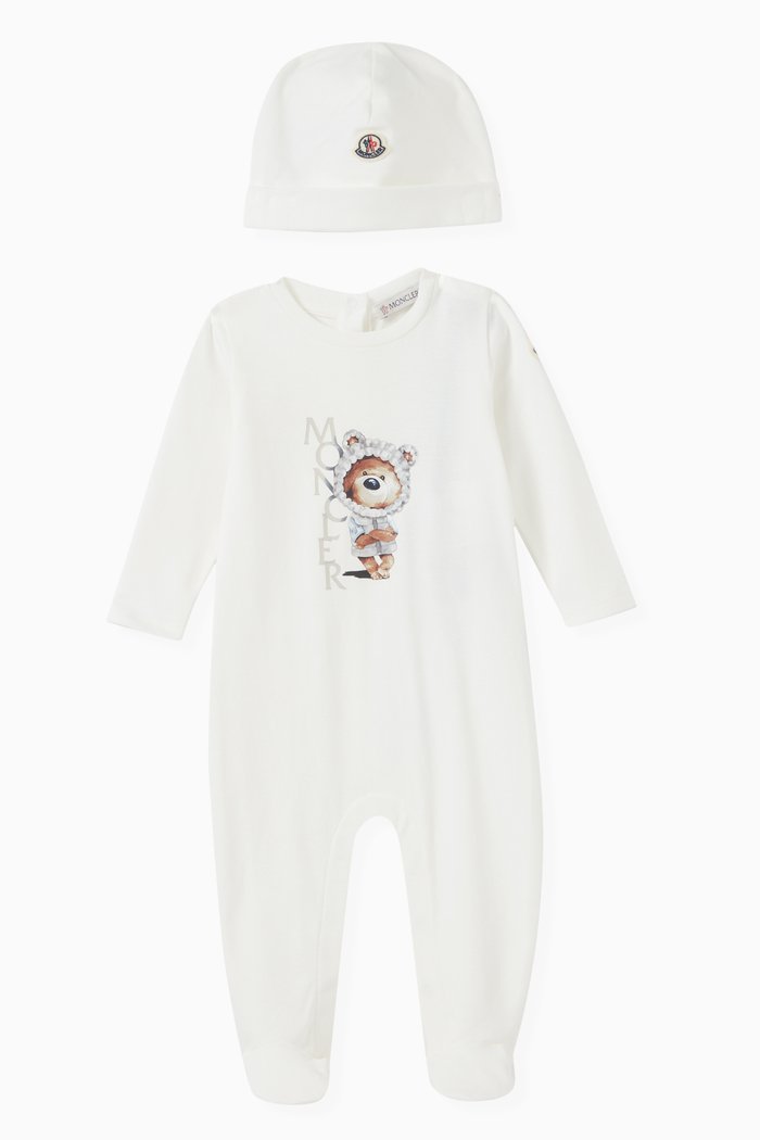 

Teddy Bear-print Sleepsuit Set in Interlock Jersey, White
