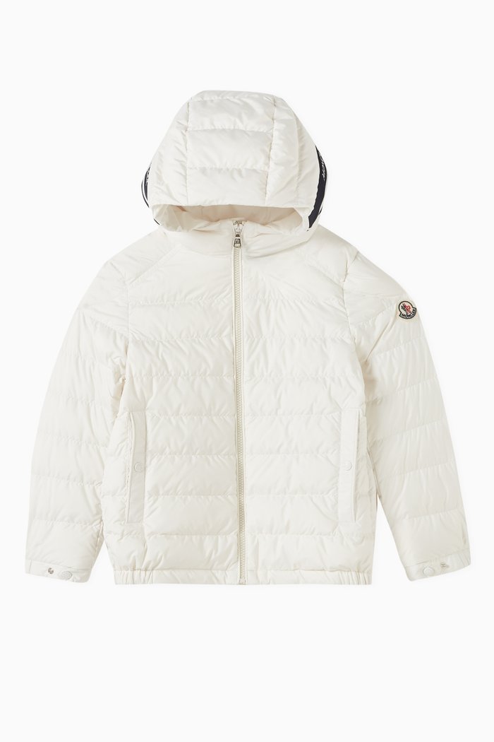 

Striped Hood Logo Down Fill Jacket, White