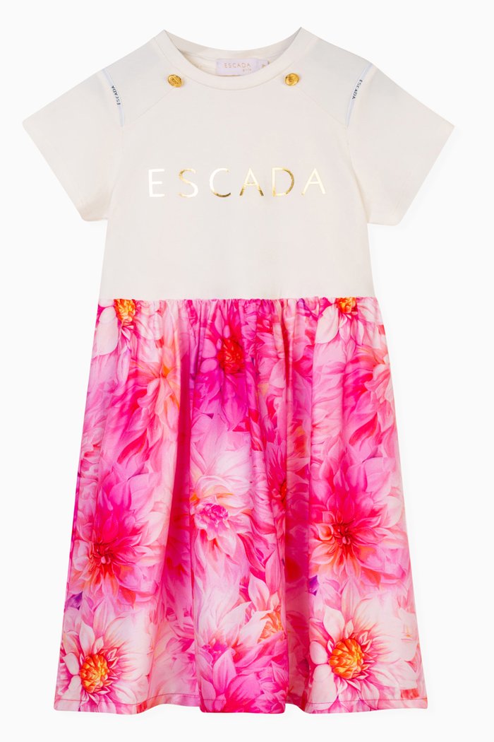 

Floral-print Logo Dress in Jersey, Pink