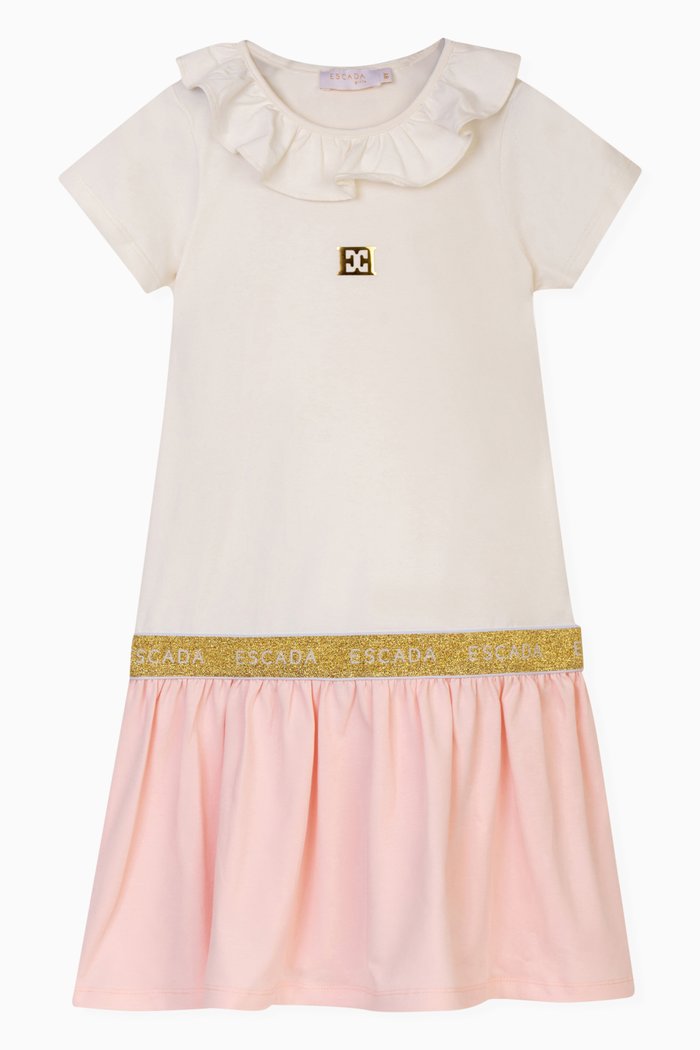 Frilled-collar Logo Dress, White