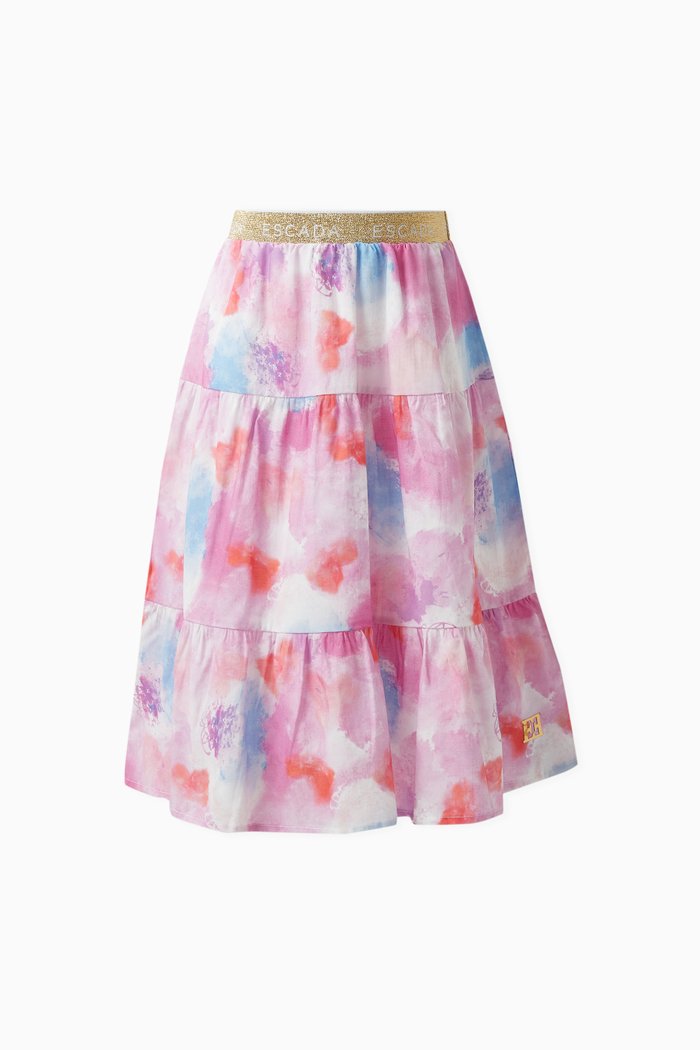 

Printed Tiered Skirt in Cotton, Multicolour