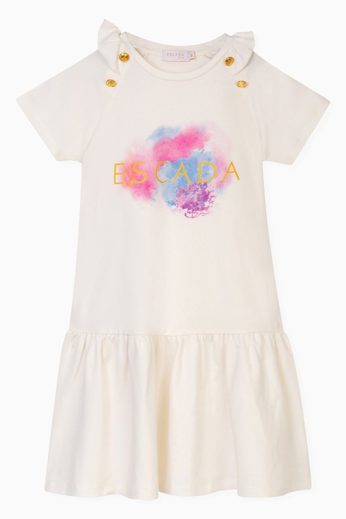 

Frilled Abstract-print Dress, White