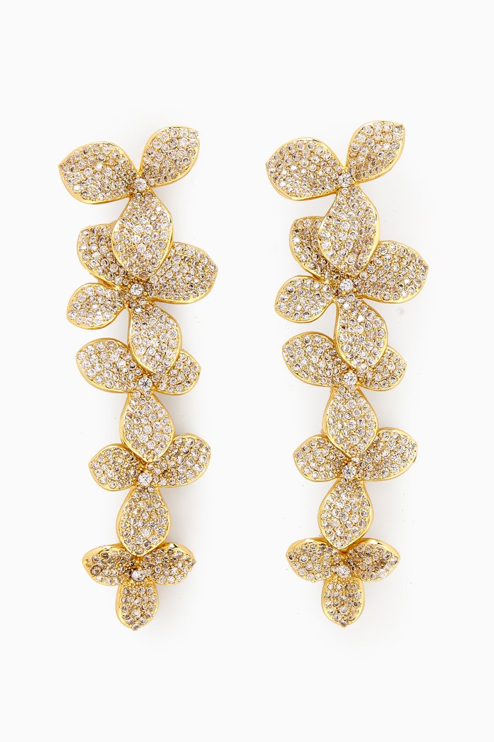 

Pavé Flower Drop Earrings in 14kt Gold-plated Brass, Yellow