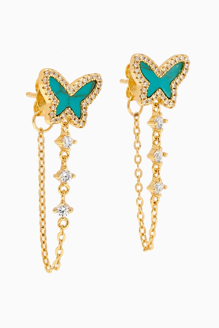 

Butterfly Pavé Malachite Drop Chain Earrings in 14kt Gold-plating, Blue