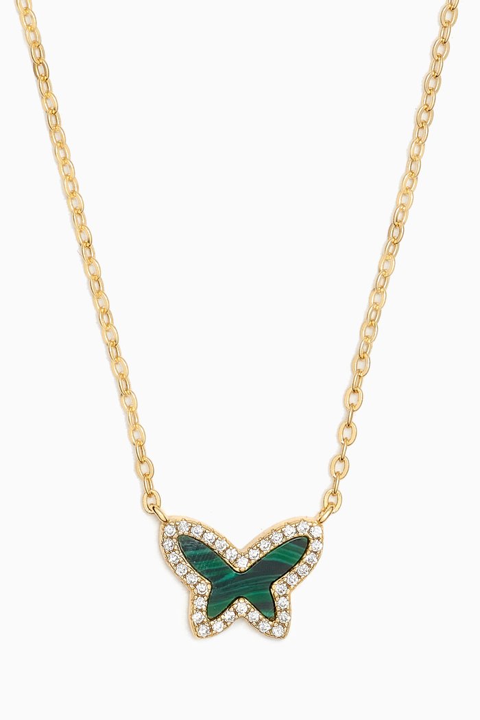 

Butterfly Pavé Malachite Necklace in 14kt Gold-plated Sterling Silver, Green