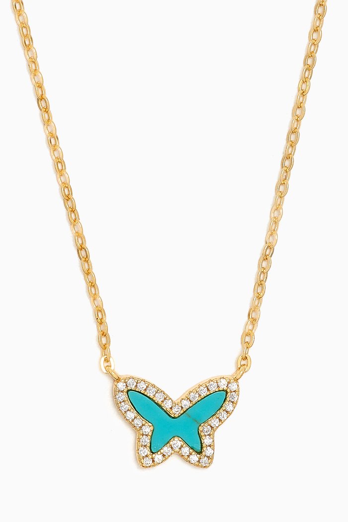 

Butterfly Pavé Malachite Necklace in 14kt Gold-plating., Blue