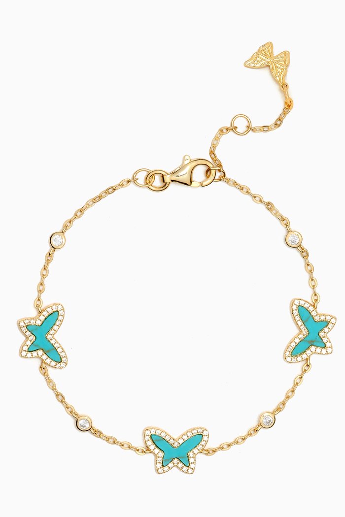 

Butterfly Pavé Turquoise Bracelet in 14kt Gold-plated Sterling Silver, Blue