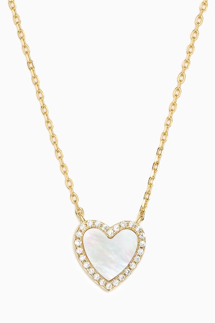 

Heart Pavé Mother-of-Pearl Necklace in Yellow Gold, White