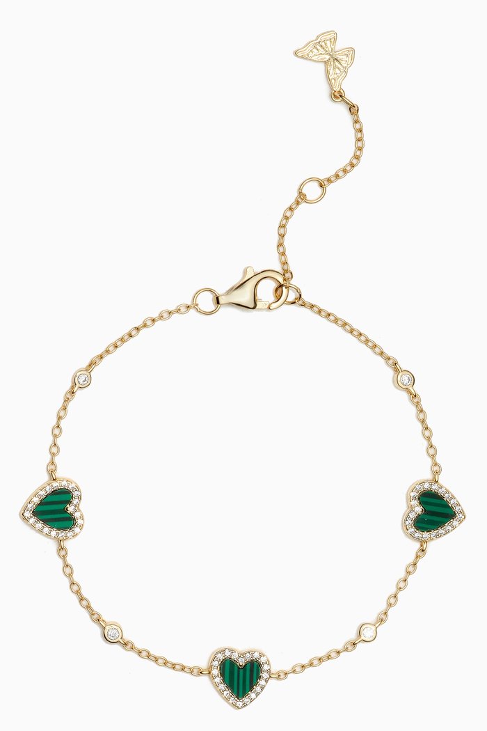 

Heart Pavé Malachite Bracelet in 14kt Gold-plated Sterling Silver, Green