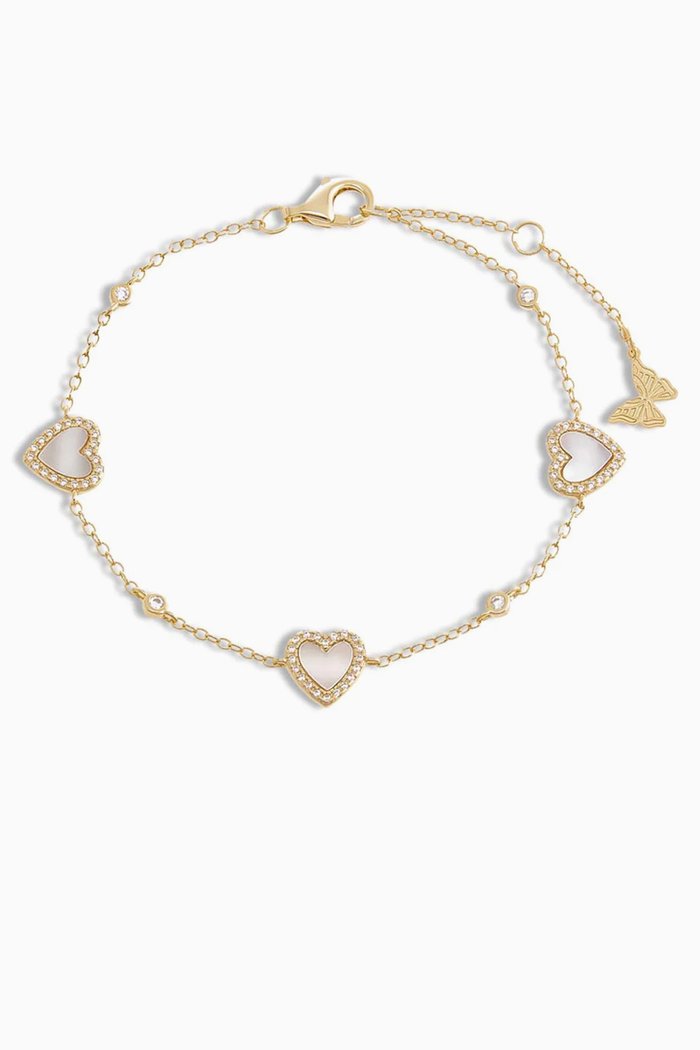 

Heart Pavé Mother-of-Pearl Bracelet in 14kt Gold-plated Sterling Silver, White