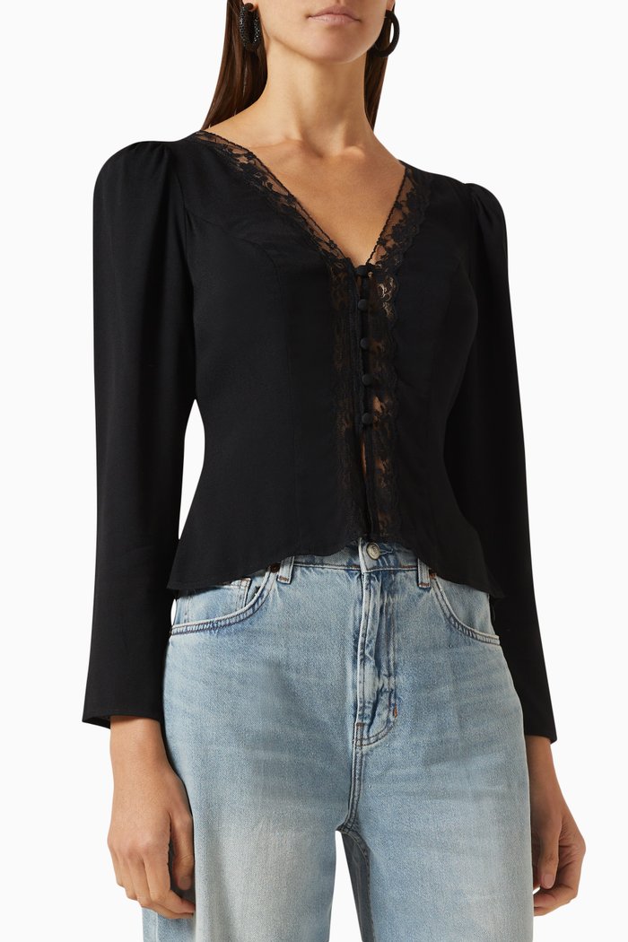 

Nadene Lace-trim Top in Crepe, Black