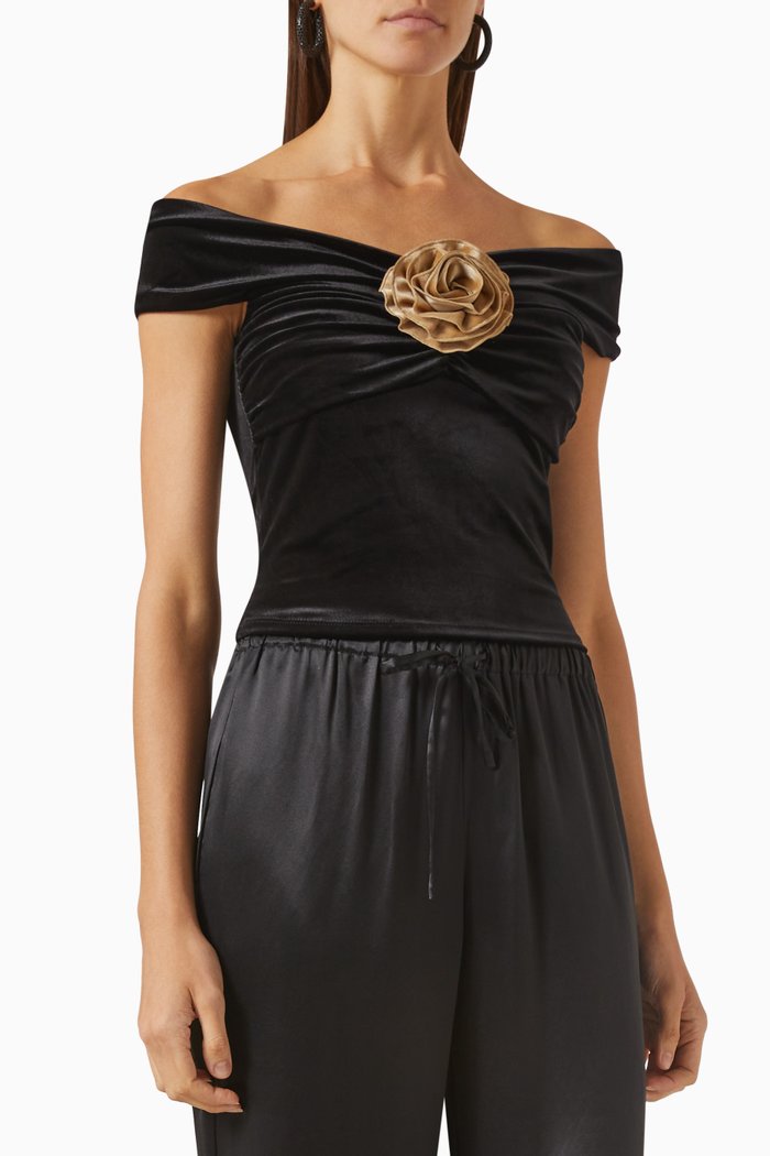 Emerald Off-shoulder Top in Velvet, Black