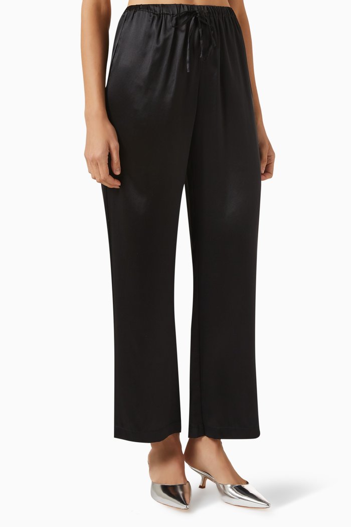 

Olina Drawstring Pants in Silk Charmeuse, Black