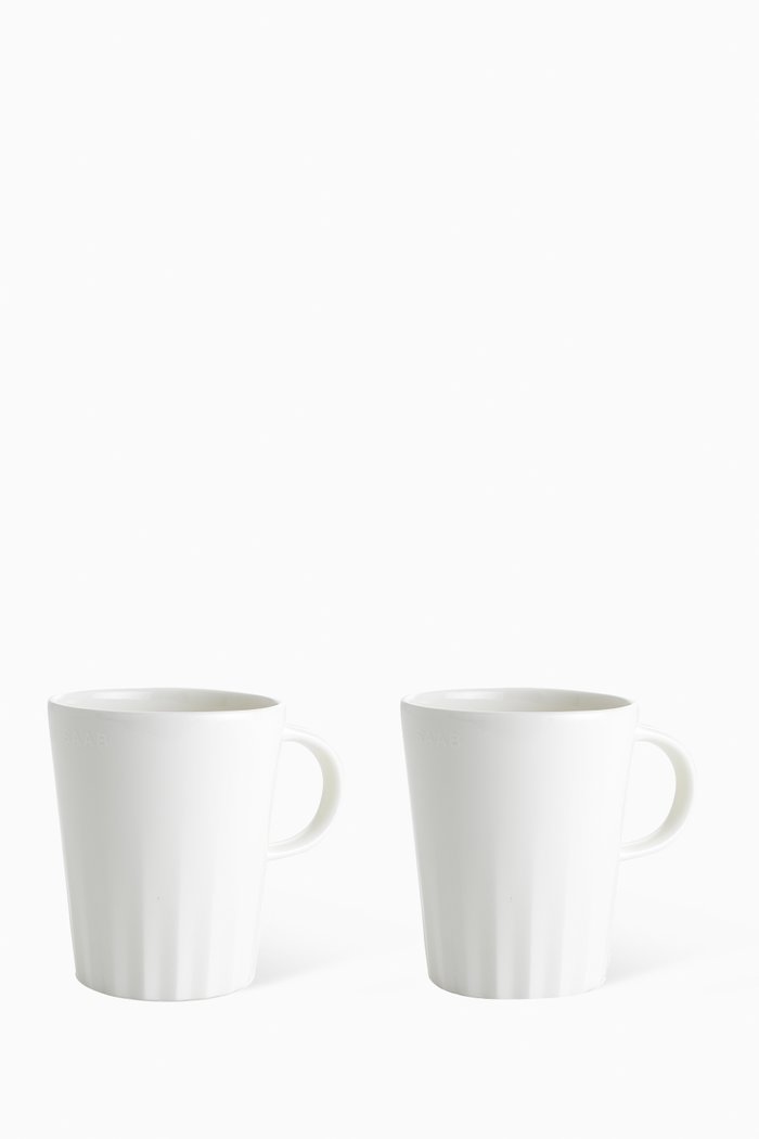 

Ridged Set of Two Mugs in Fine Bone China, White
