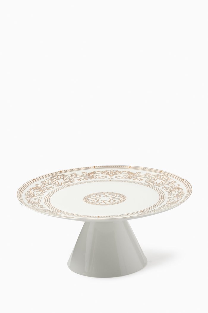 Opera Gold Footed Round Cake Platter in Fine Bone China