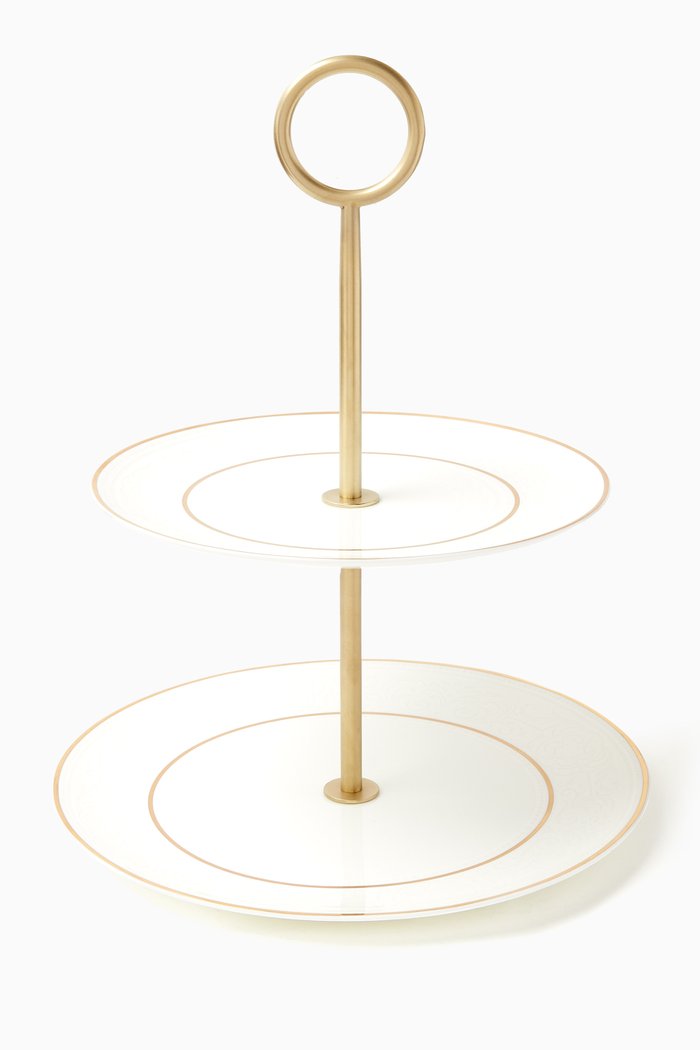 Opera White Two-Tier Serving Platter in Fine Bone China