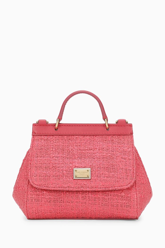 

Mini Sicily Bag in Tweed & Calfskin Leather, Pink