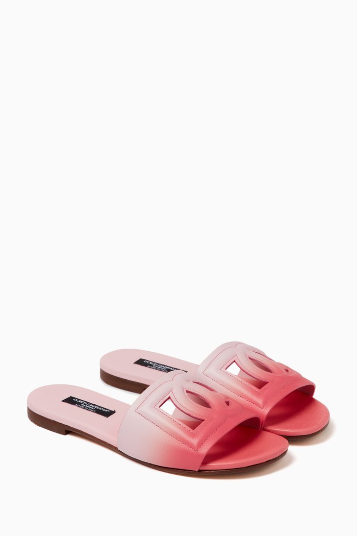 

Printed Slide Sandals in Calfskin, Pink