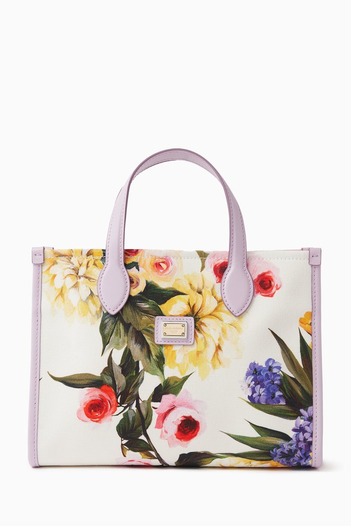 

Garden-print Tote Bag in Canvas & Calfskin, Multicolour