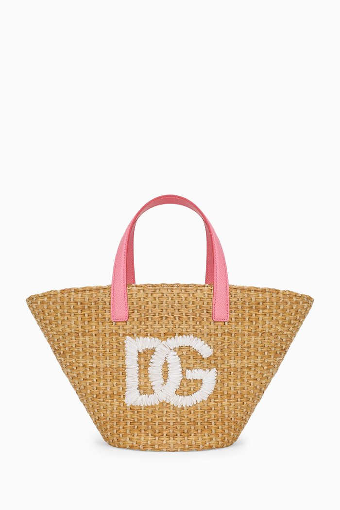 

DG Tote Bag in Straw & Calfskin, Neutral