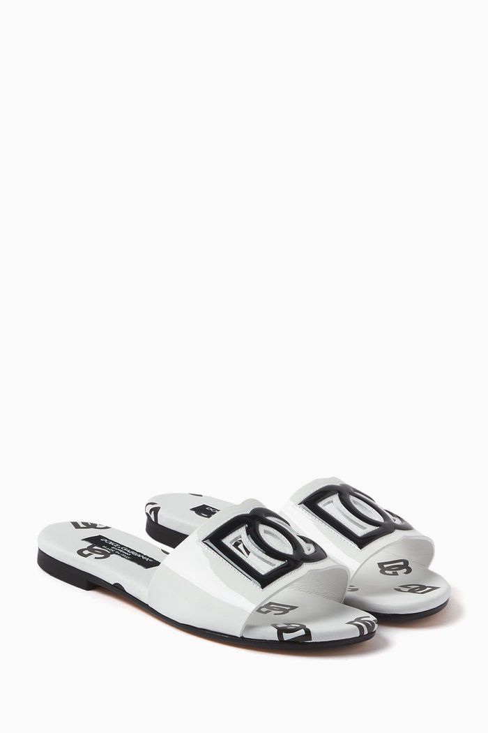 Logo Sandals in Leather, White