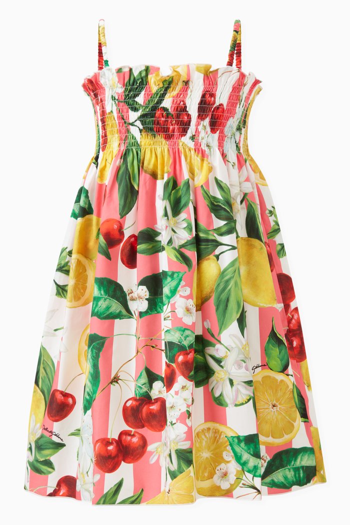 Smocked Dress in Cotton, Multicolour
