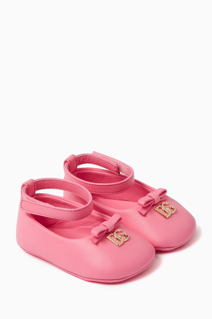 

Logo Ballet Flats in Leather, Pink