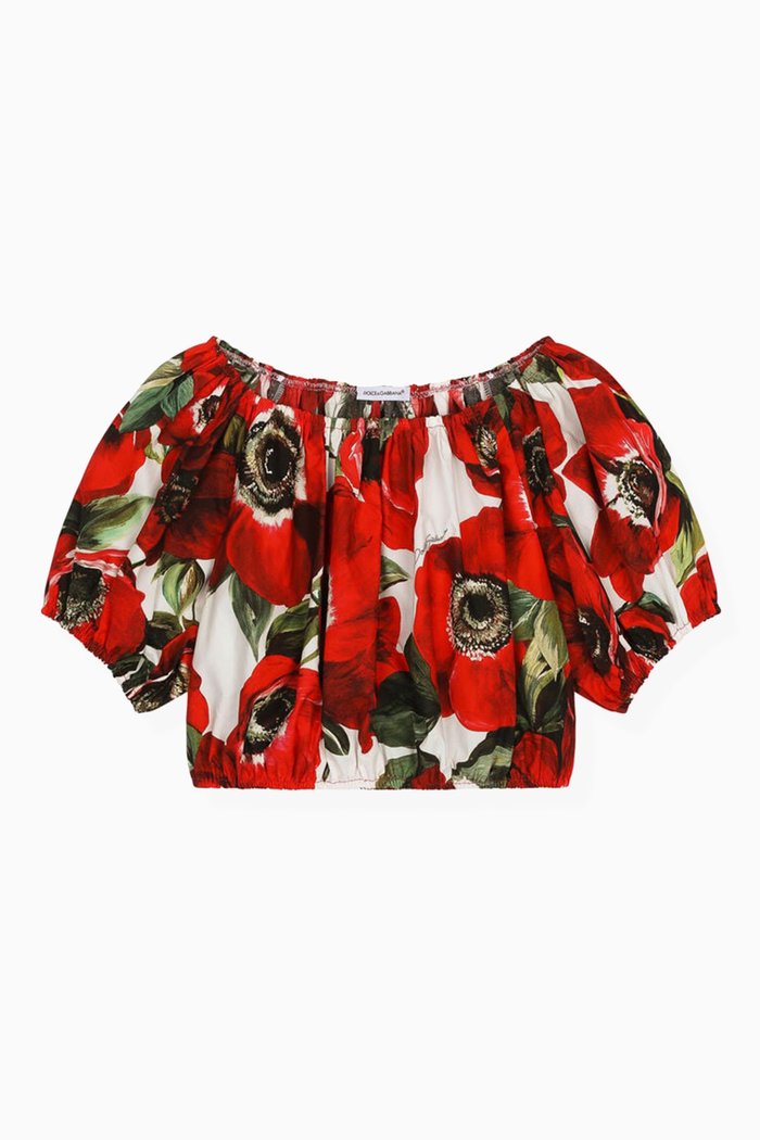 

Anemone-print Crop Top in Cotton-poplin, Red