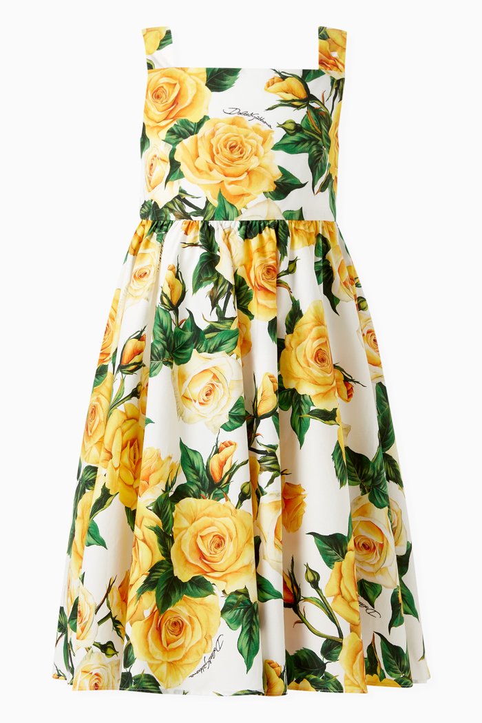 

Rose Print Dress in Cotton, Yellow