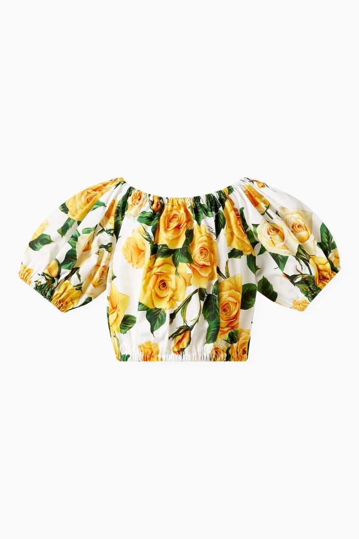 

Flowering Rose-print Top in Cotton, Yellow
