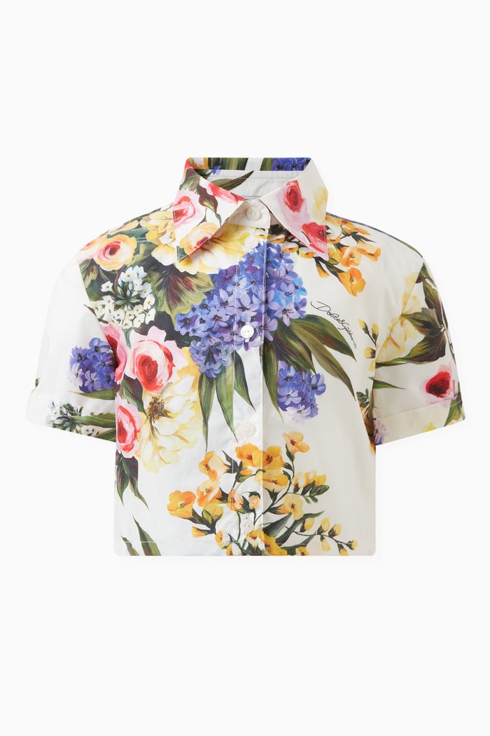

Garden-print Cropped Shirt in Cotton Poplin, Multicolour