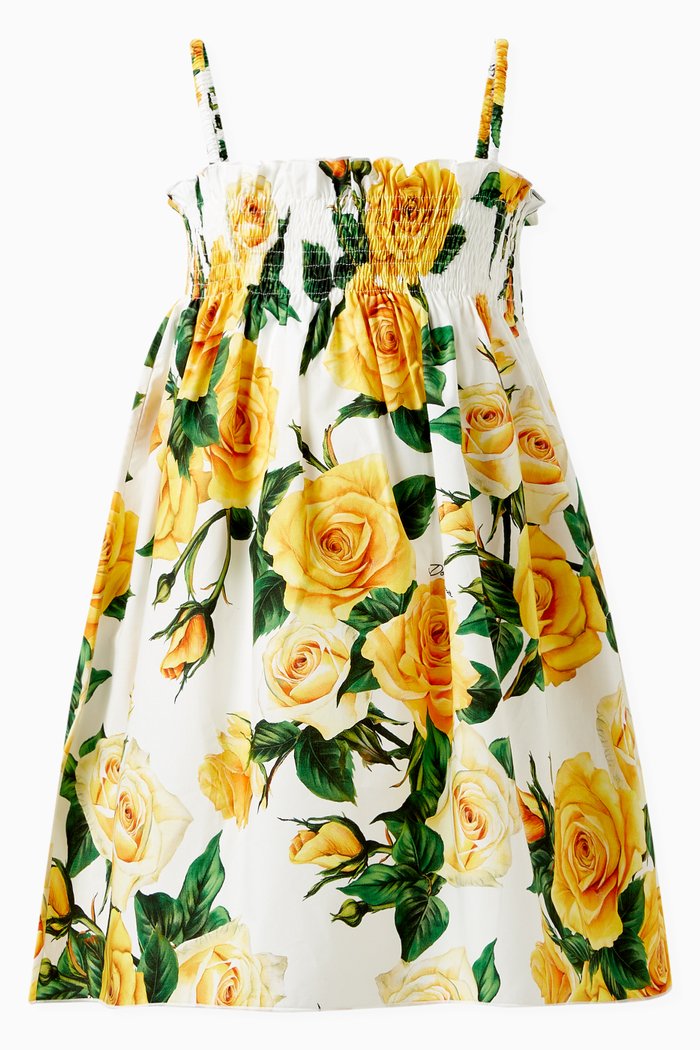 

Flowering Rose-print Dress in Cotton, Yellow