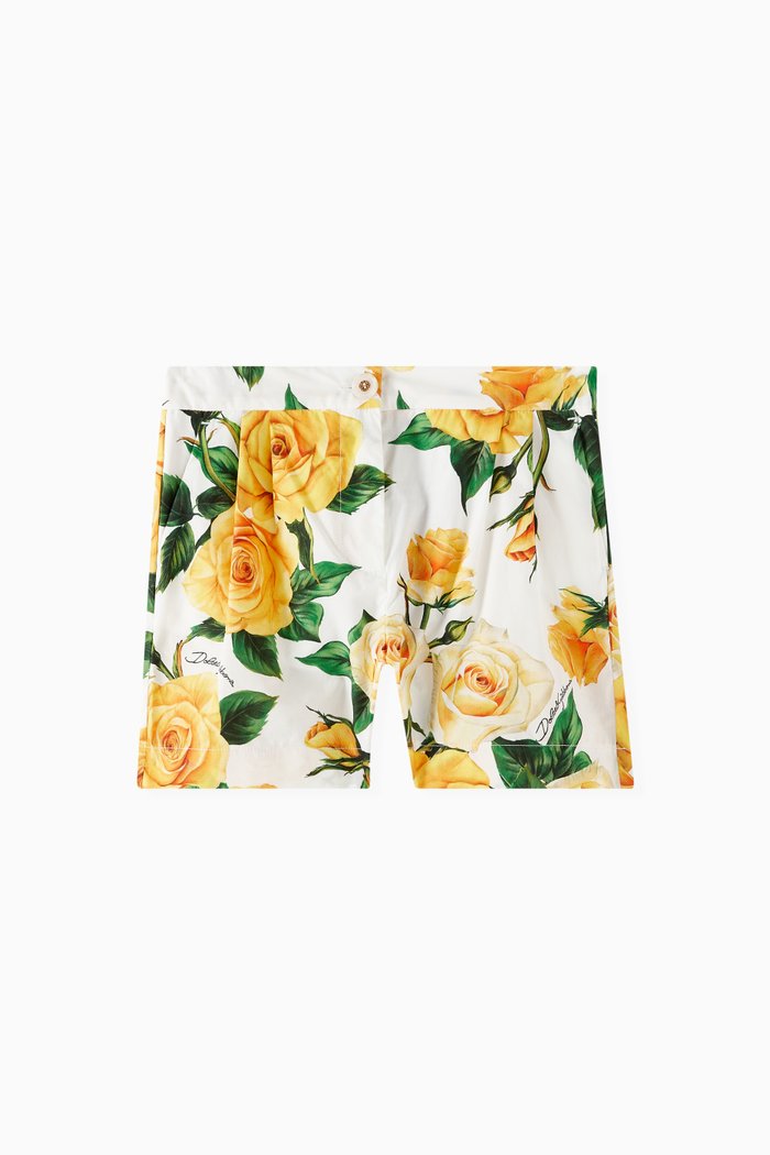 

Rose-print Shorts in Cotton Poplin, Yellow