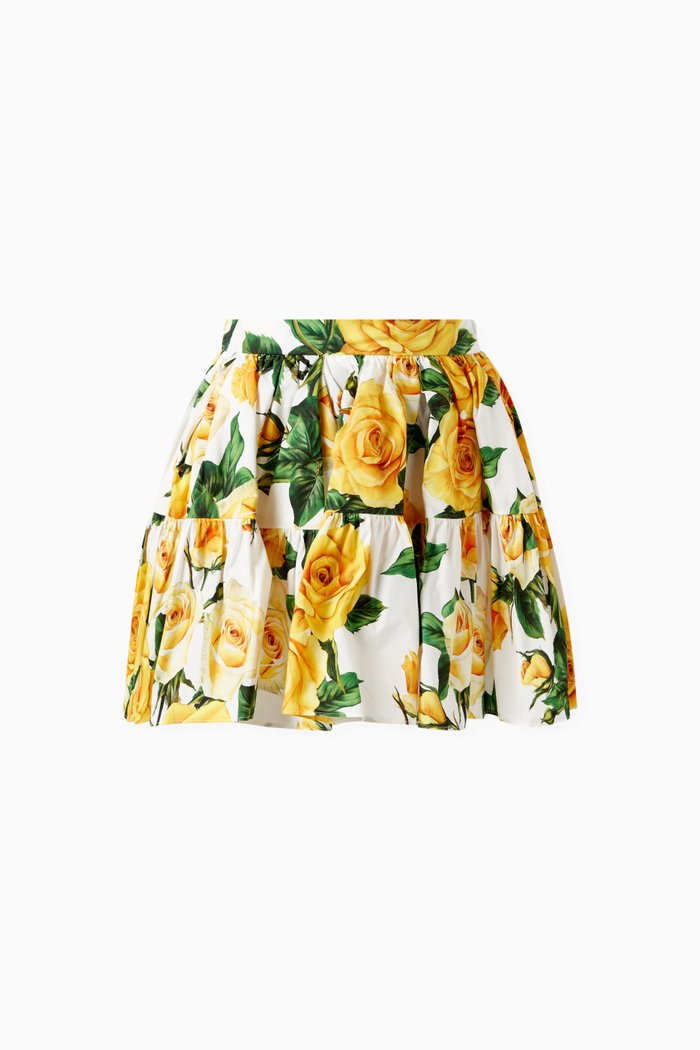 Rose Print Skirt in Cotton, Yellow