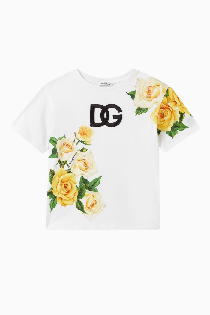 

Rose-print Logo T-shirt in Cotton, Yellow